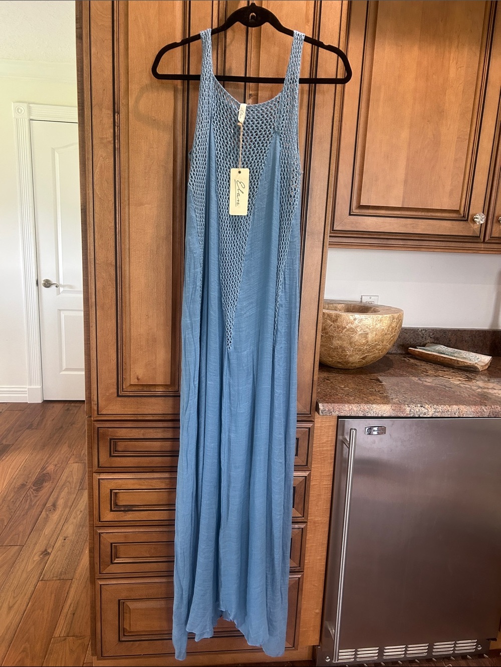 Elan Blue Crochet-Top Maxi Swim Coverup